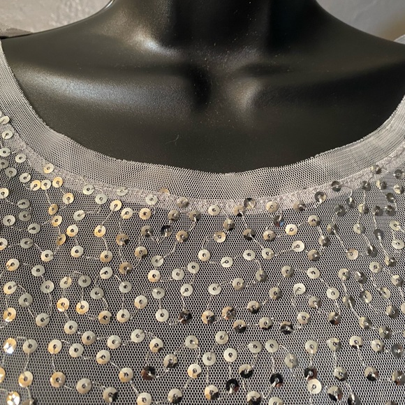 INC Semi sheer silver sequin short sleeve top - Picture 14 of 16